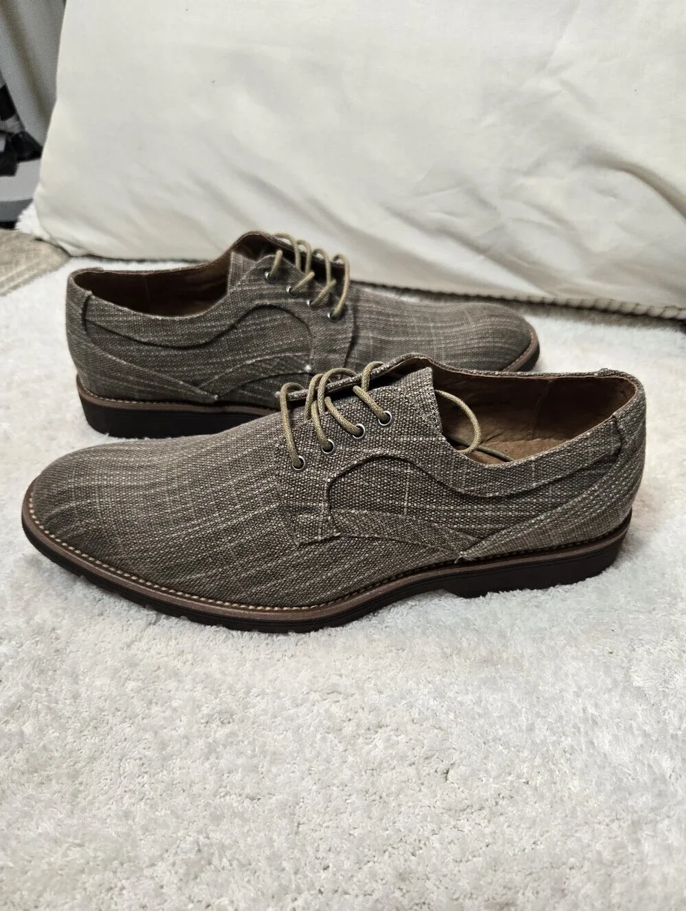 Stacy Adams Men's Eli Oxfords Plain Toe Taupe Canvas Casual Shoes Sz 10